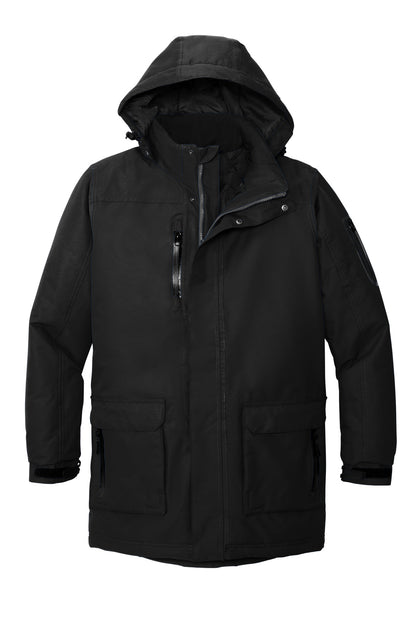 Front View of Black Port Authority Heavyweight Parka. J799 plain