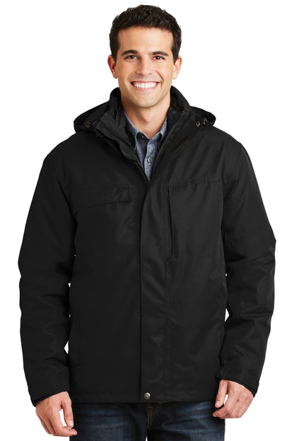 Front View of Black Port Authority Herringbone 3-in-1 Parka. J302 plain