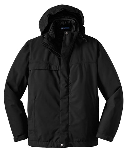 Front View of Black Port Authority Herringbone 3-in-1 Parka. J302 plain