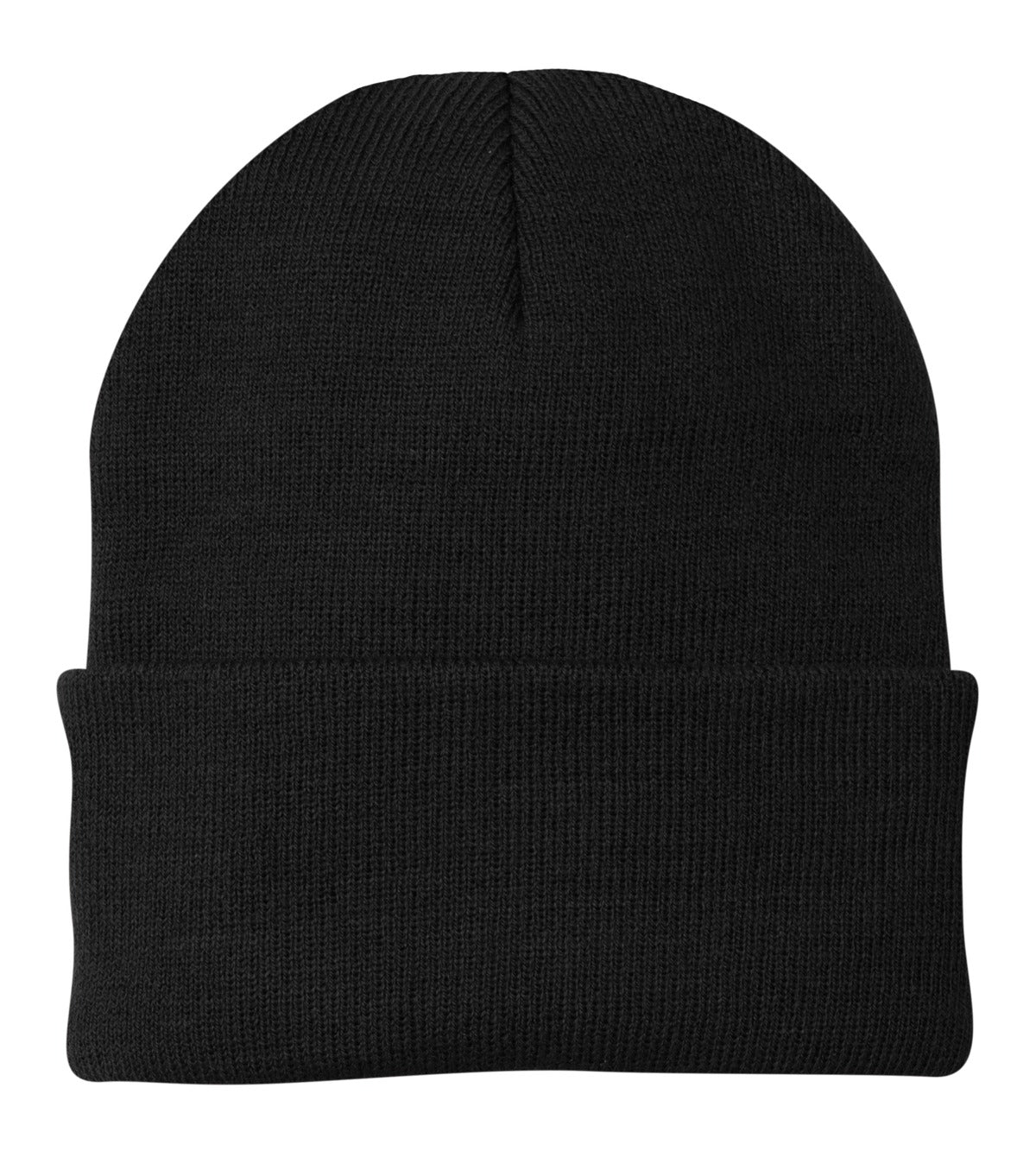 Front View of Black Port Authority Knit Cap. CP90 plain