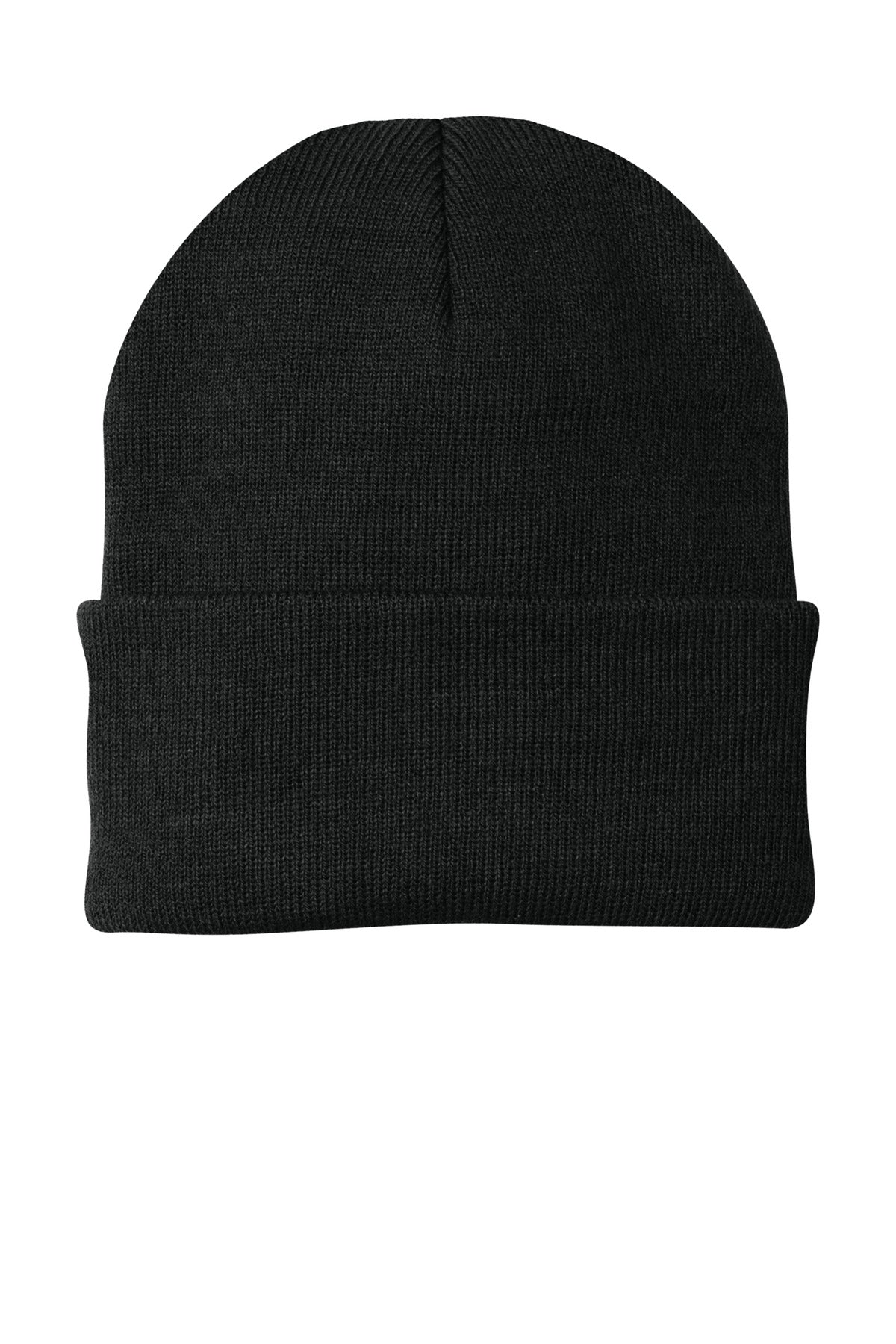 Front View of Black Port Authority Knit Cap. CP90 plain