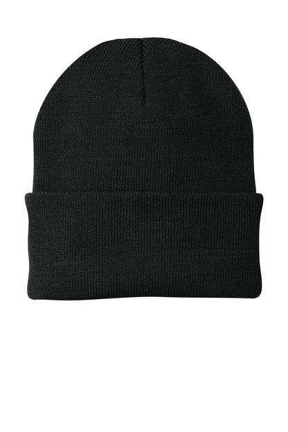 Front View of Black Port Authority Knit Cap. CP90 plain
