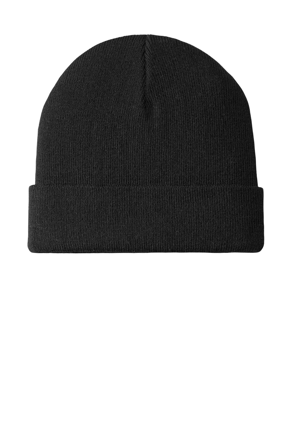 Front View of Black Port Authority Knit Cuff Beanie C939 plain