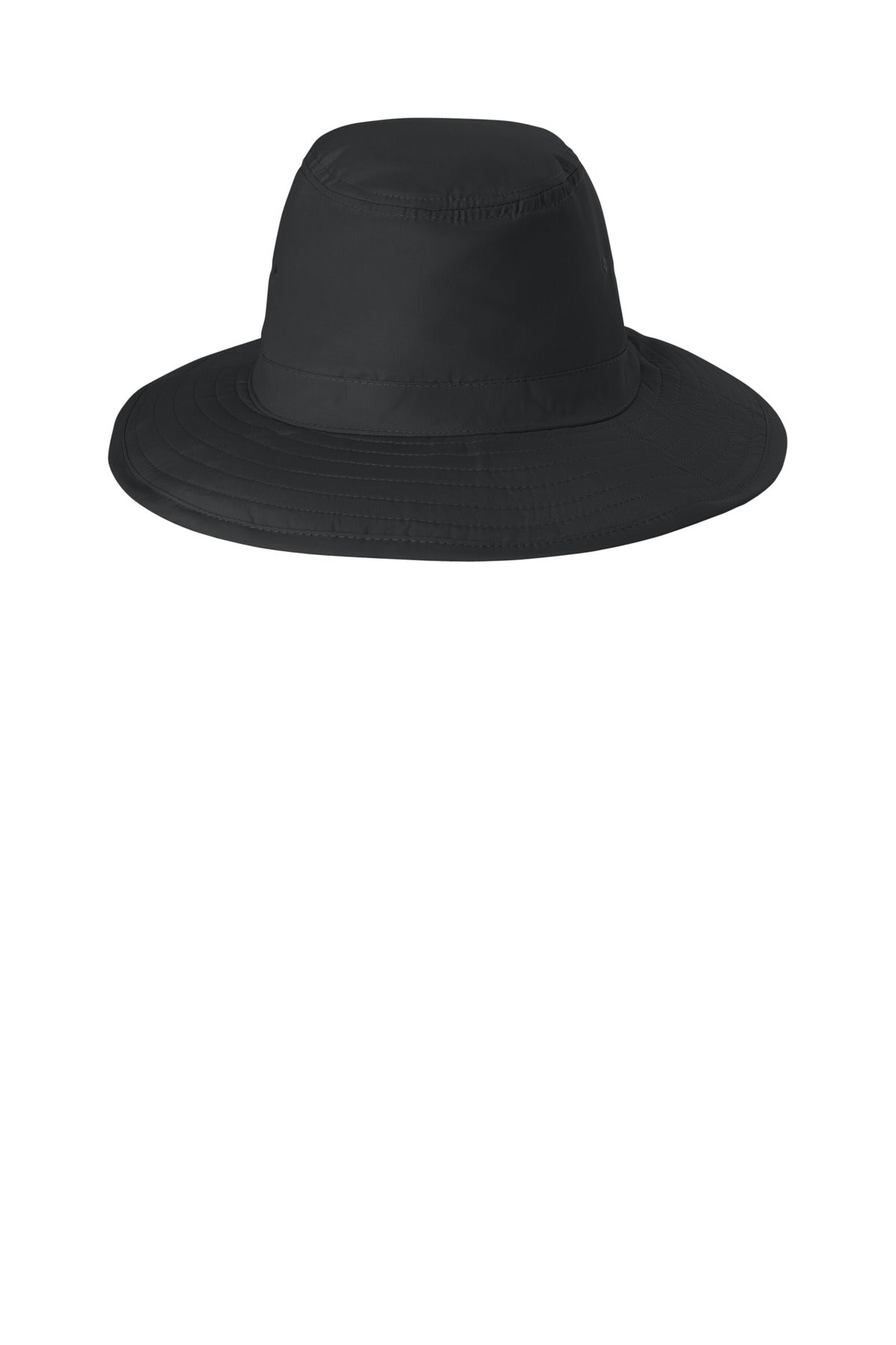Front View of Black Port Authority Lifestyle Brim Hat. C921 plain