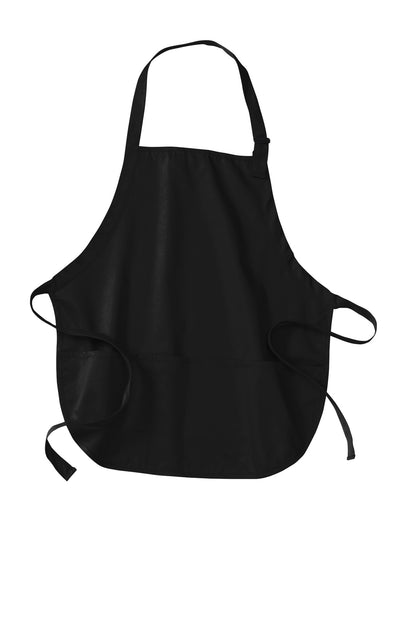 Front View of Black Port Authority Medium-Length Apron with Pouch Pockets. A510 plain
