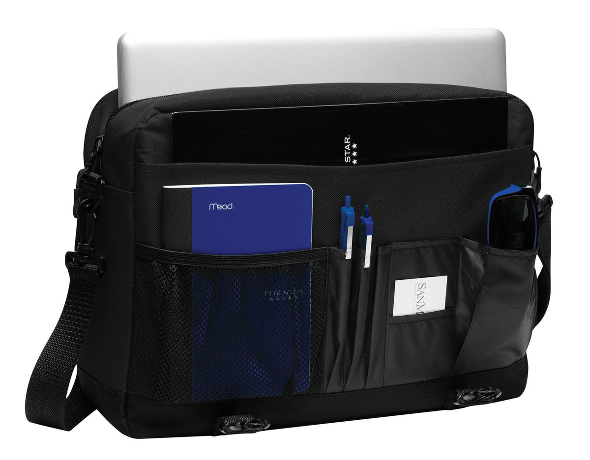 Front View of Black Port Authority Messenger Briefcase. BG304 plain