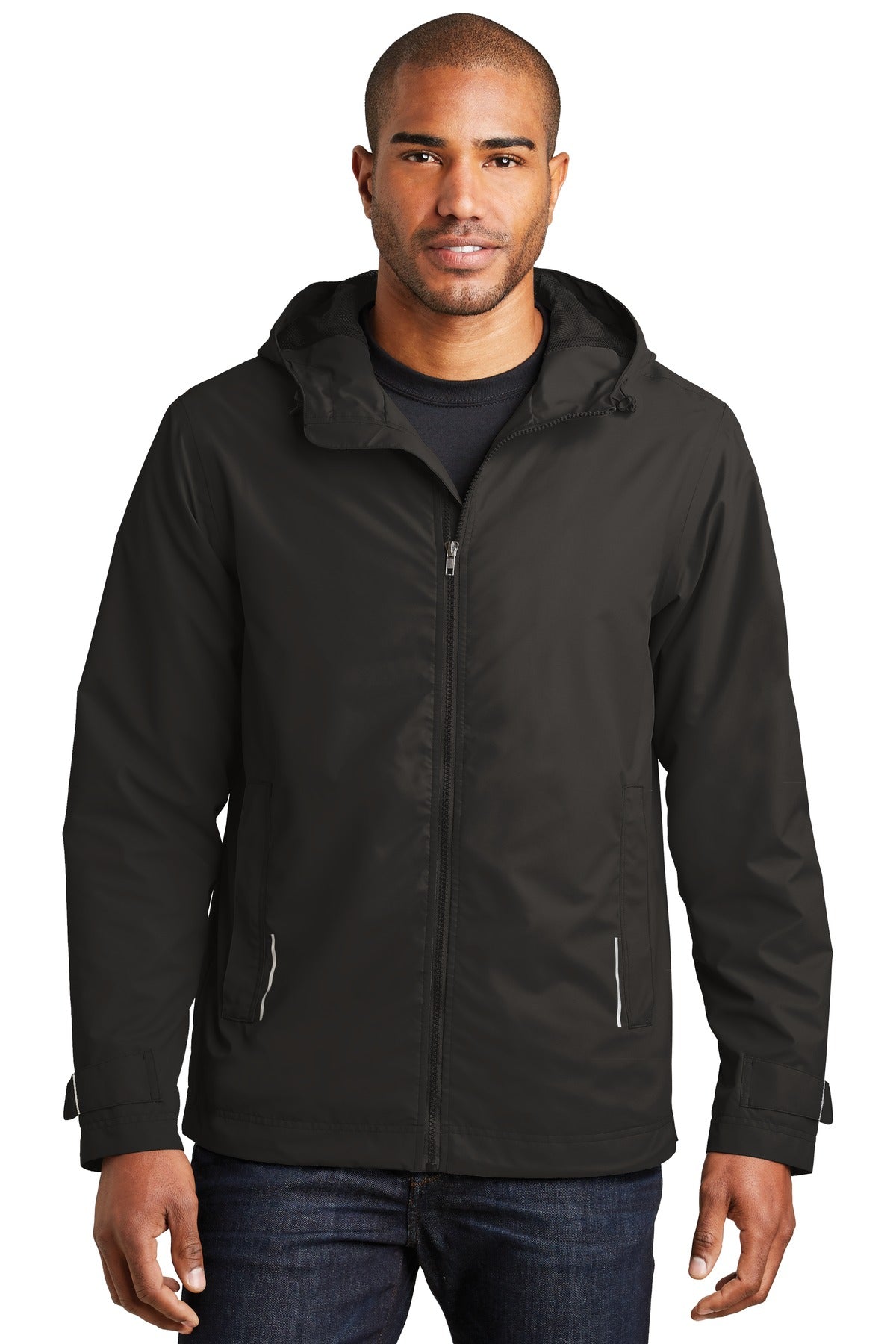 Front View of Black Port Authority Northwest Slicker. J7710 plain