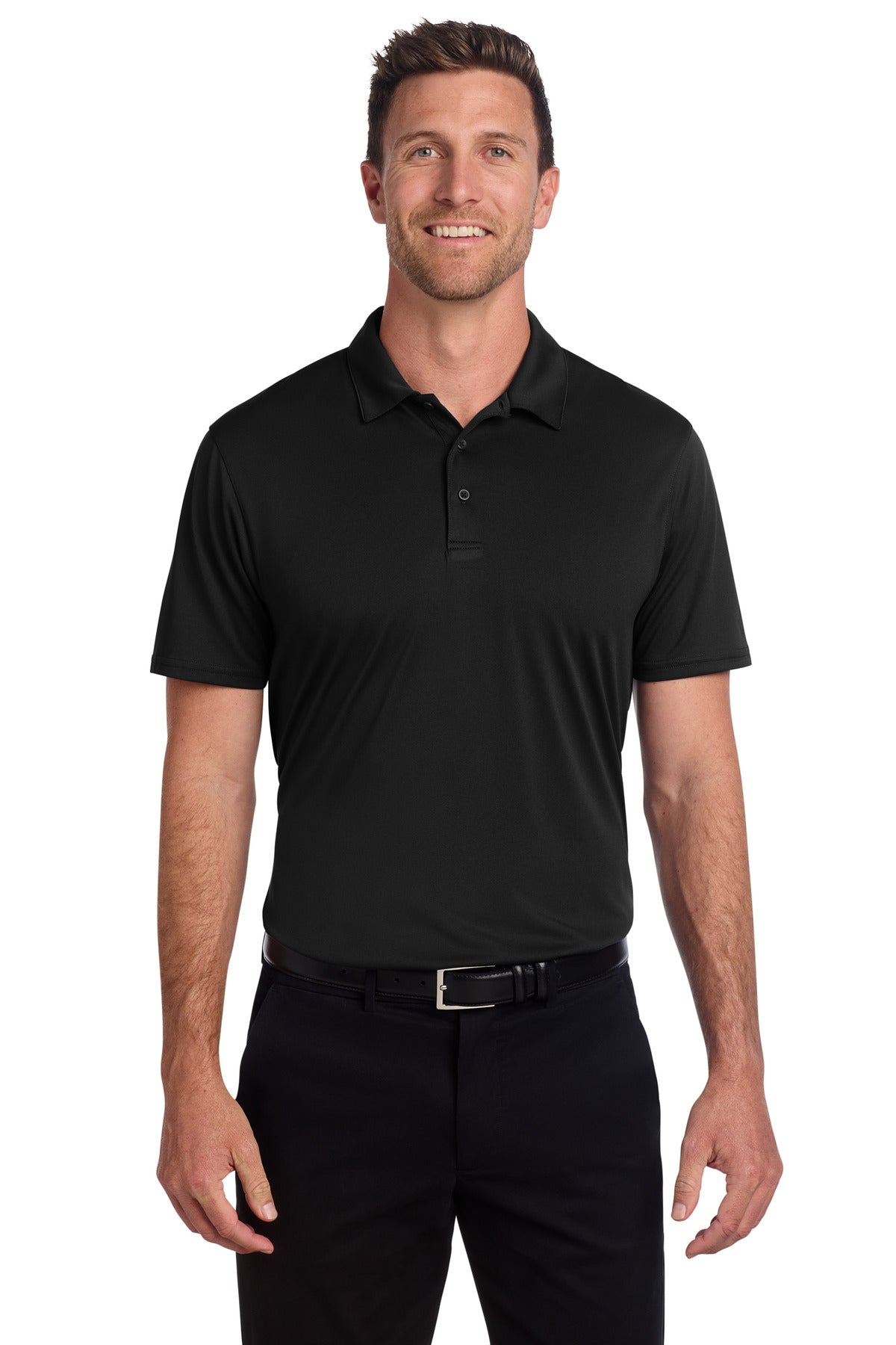 Front View of Black Port Authority Performance Staff Polo K398 plain