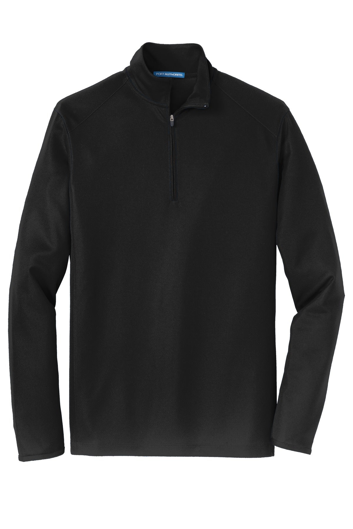 Front View of Black Port Authority Pinpoint Mesh 1/2-Zip. K806 plain