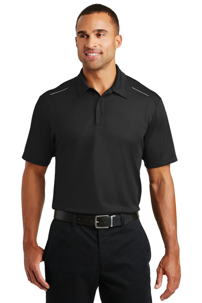 Front View of Black Port Authority Pinpoint Mesh Polo. K580 plain