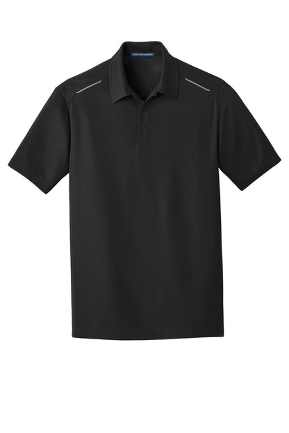 Front View of Black Port Authority Pinpoint Mesh Polo. K580 plain
