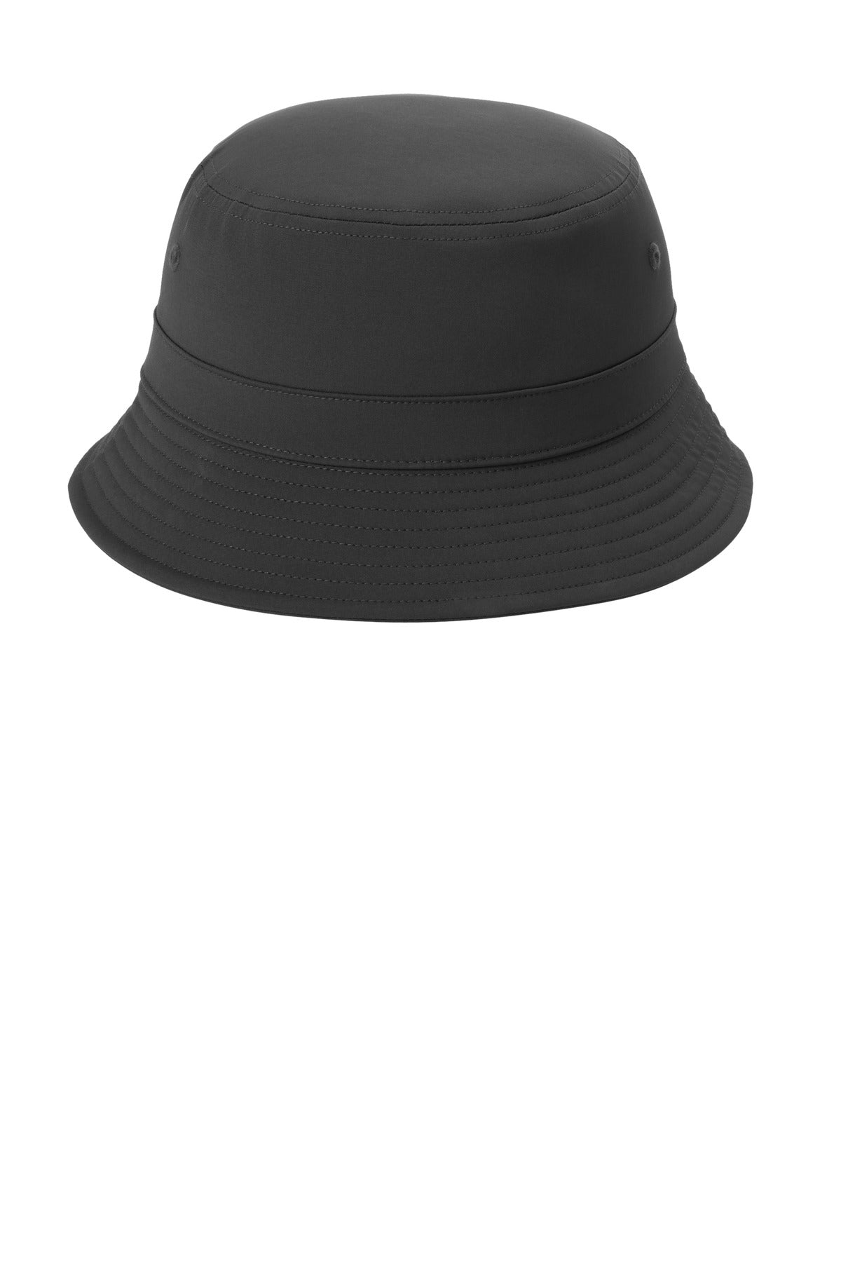 Front View of Black Port Authority Poly Bucket Hat C980 plain