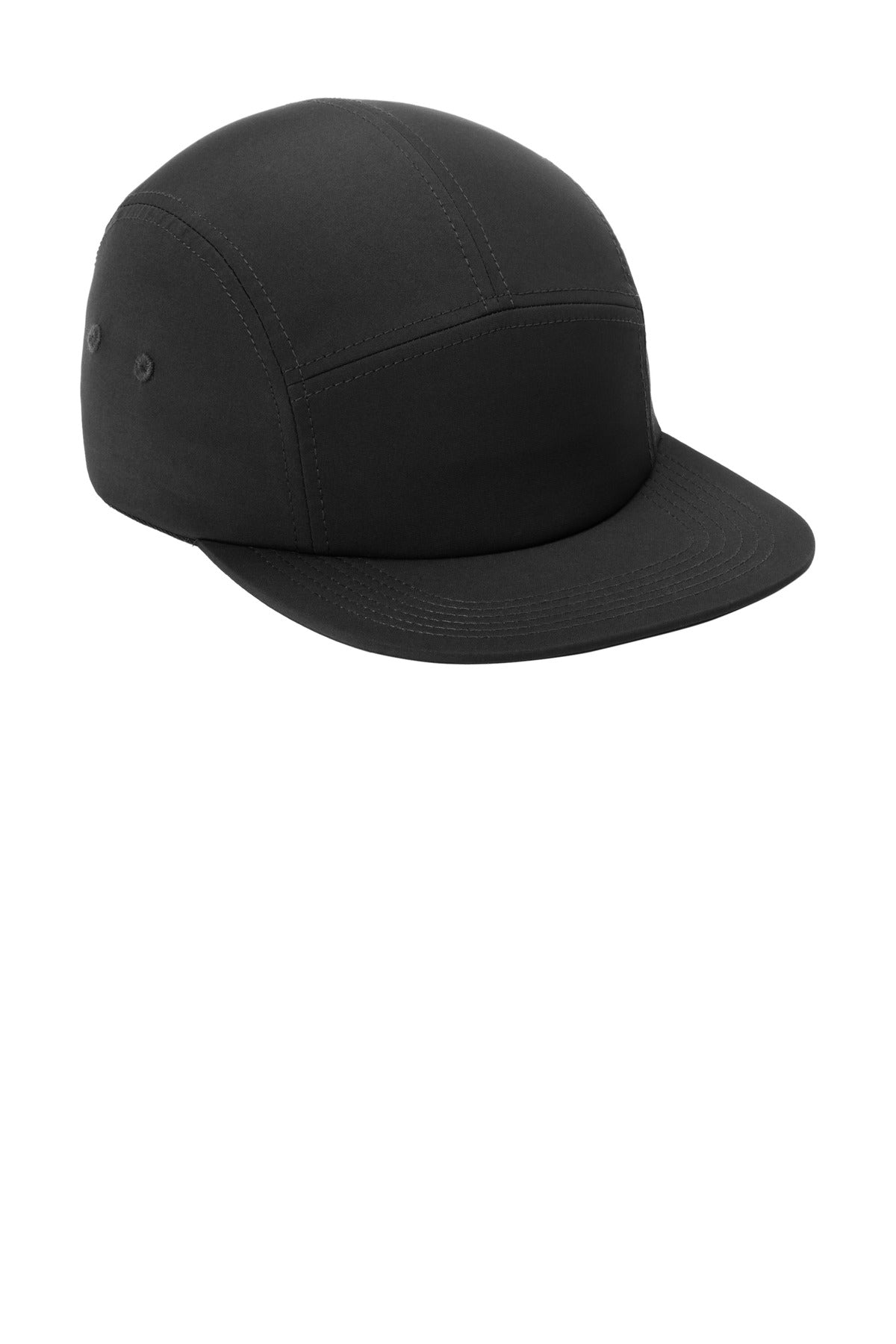 Front View of Black Port Authority Poly Camper Cap C982 plain