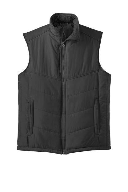 Front View of Black Port Authority Puffy Vest. J709