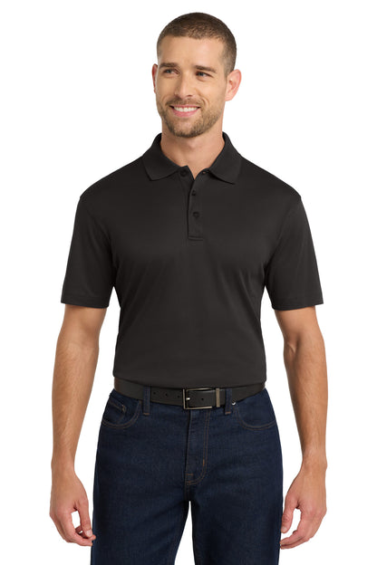 Front View of Black Port Authority Rapid Dry Mesh Polo. K573 plain