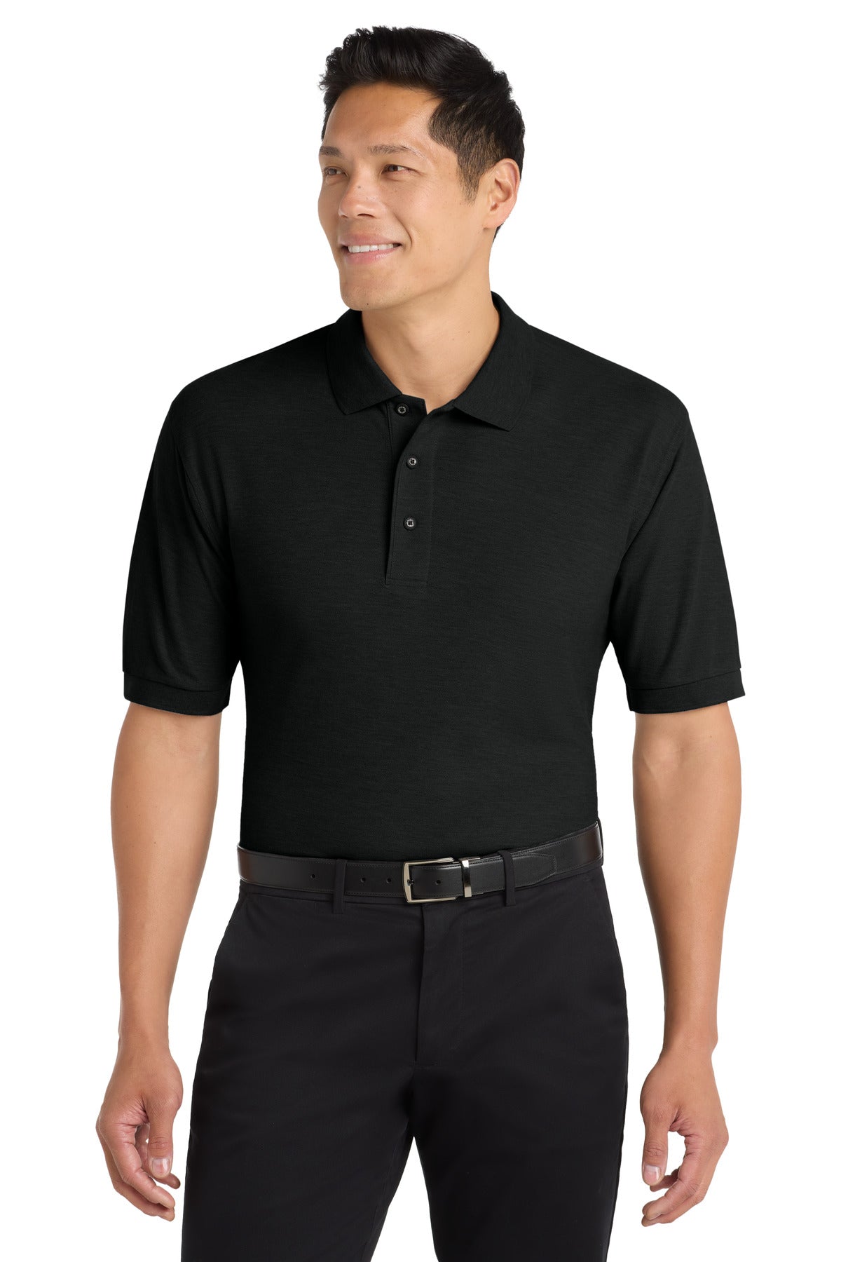 Front View of Black Port Authority Silk Touch Polo K500 plain