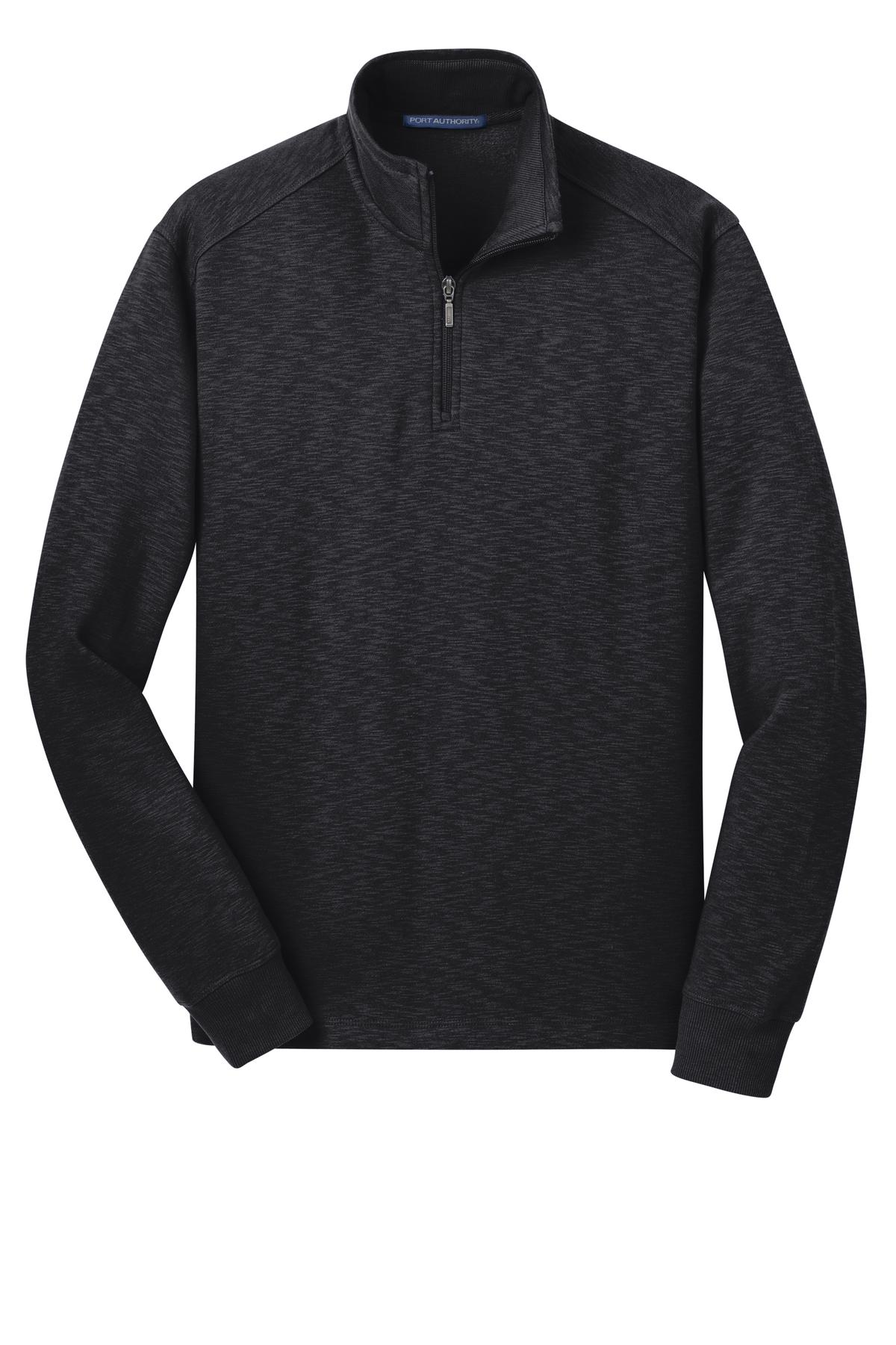 Front View of Black Port Authority Slub Fleece 1/4-Zip Pullover. F295 plain