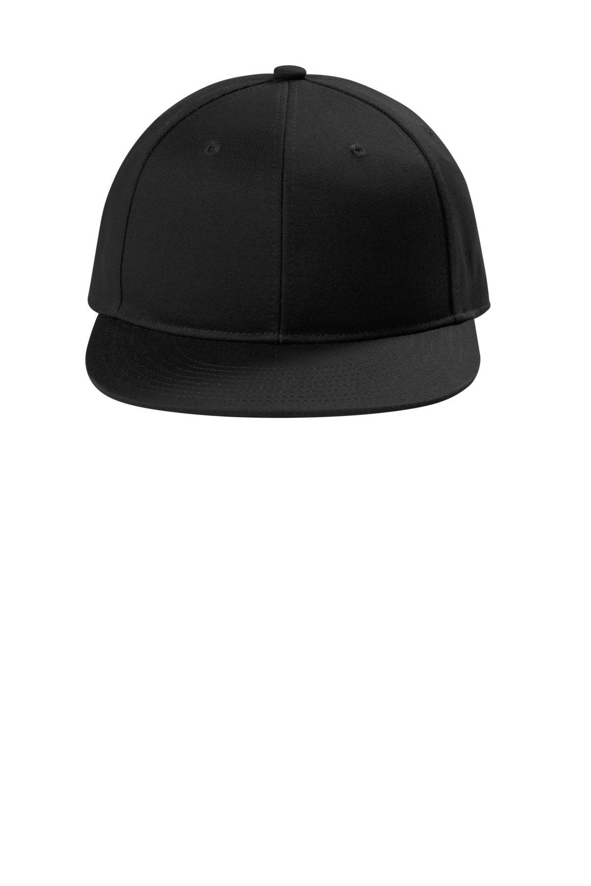 Front View of Black Port Authority Snapback Flat Bill Cap C406 plain