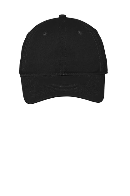 Front View of Black Port Authority Soft Brushed Canvas Cap. CP96 plain