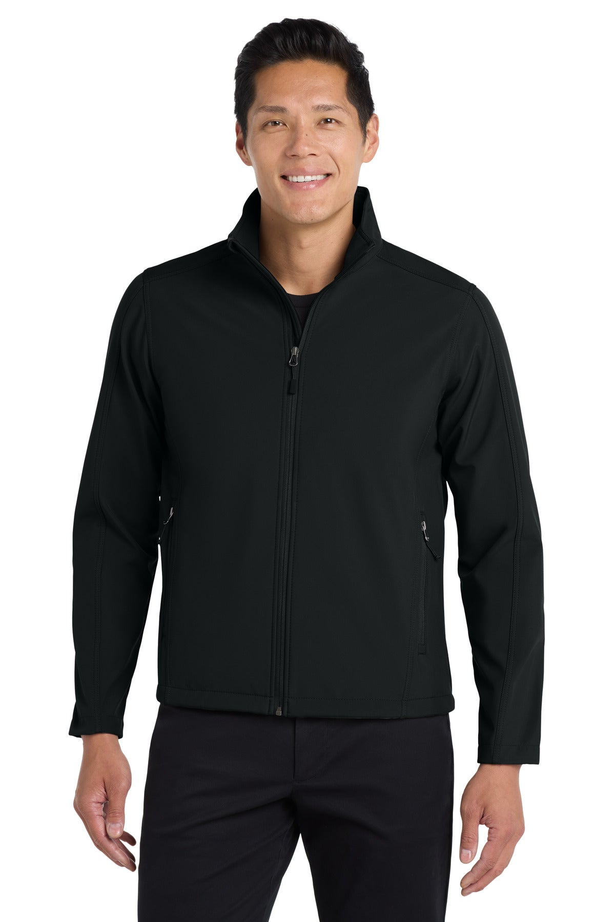 Front View of Black Port Authority Tall Core Soft Shell Jacket. TLJ317 plain