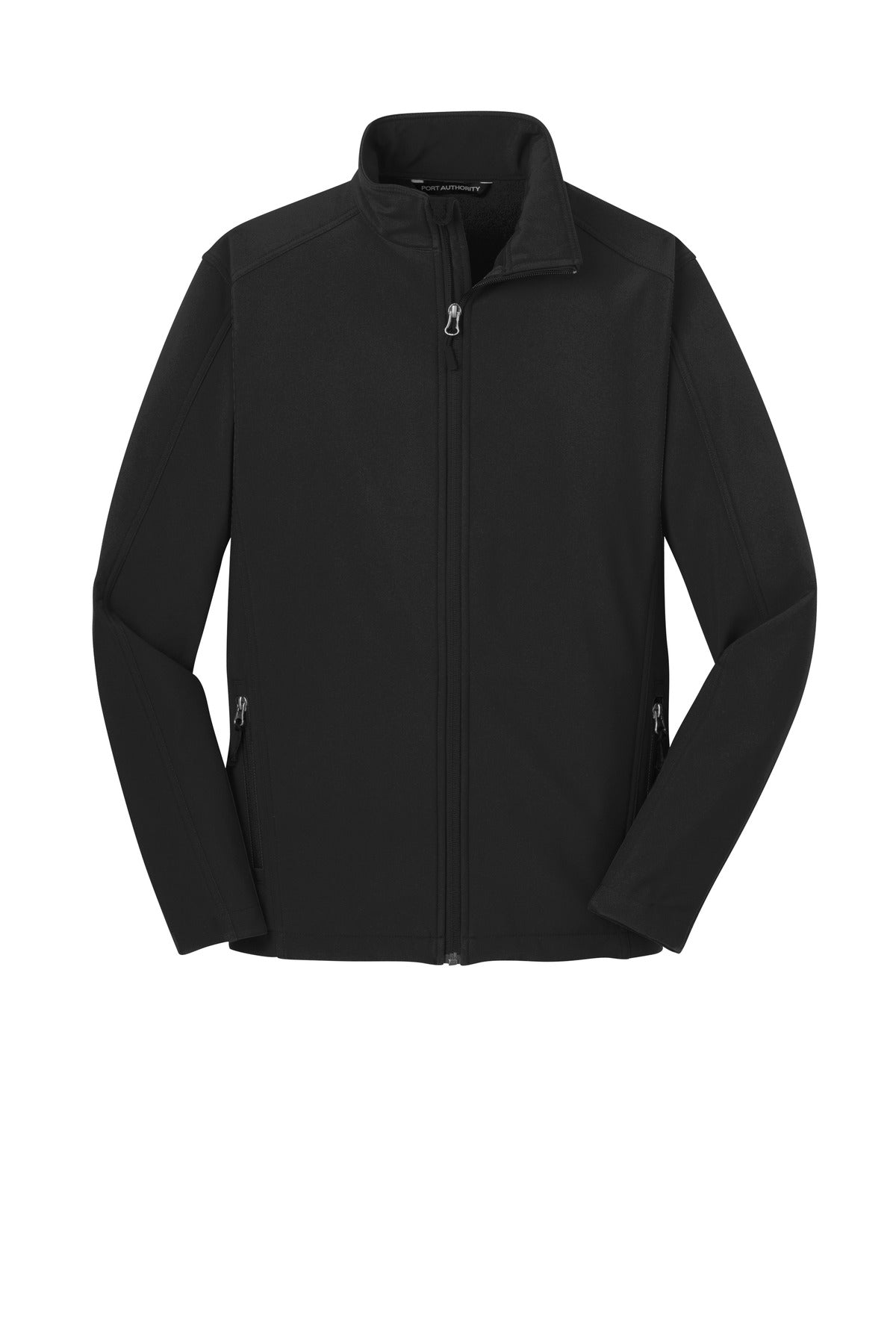Front View of Black Port Authority Tall Core Soft Shell Jacket. TLJ317