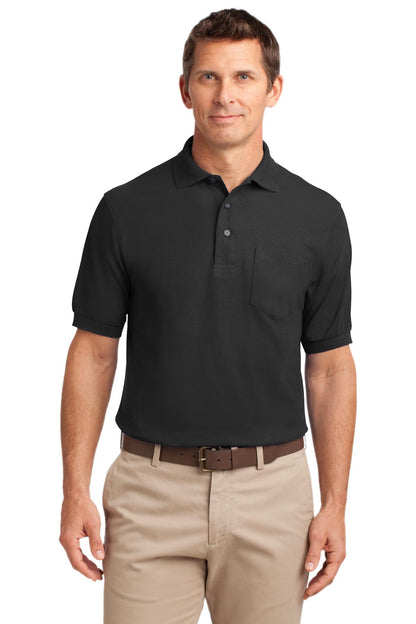 Front View of Black Port Authority Tall Silk Touch Polo with Pocket. TLK500P plain