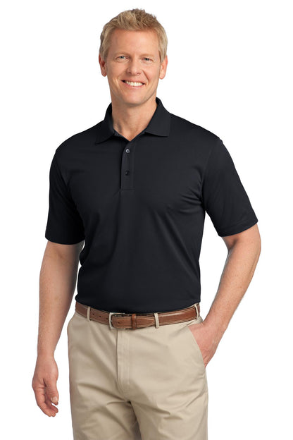 Front View of Black Port Authority Tech Pique Polo. K527 plain