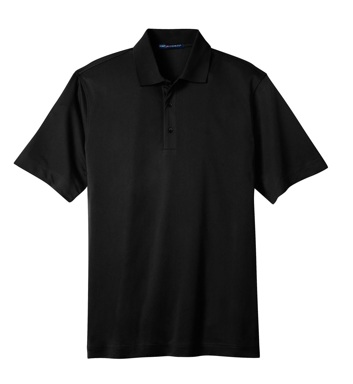 Front View of Black Port Authority Tech Pique Polo. K527 plain