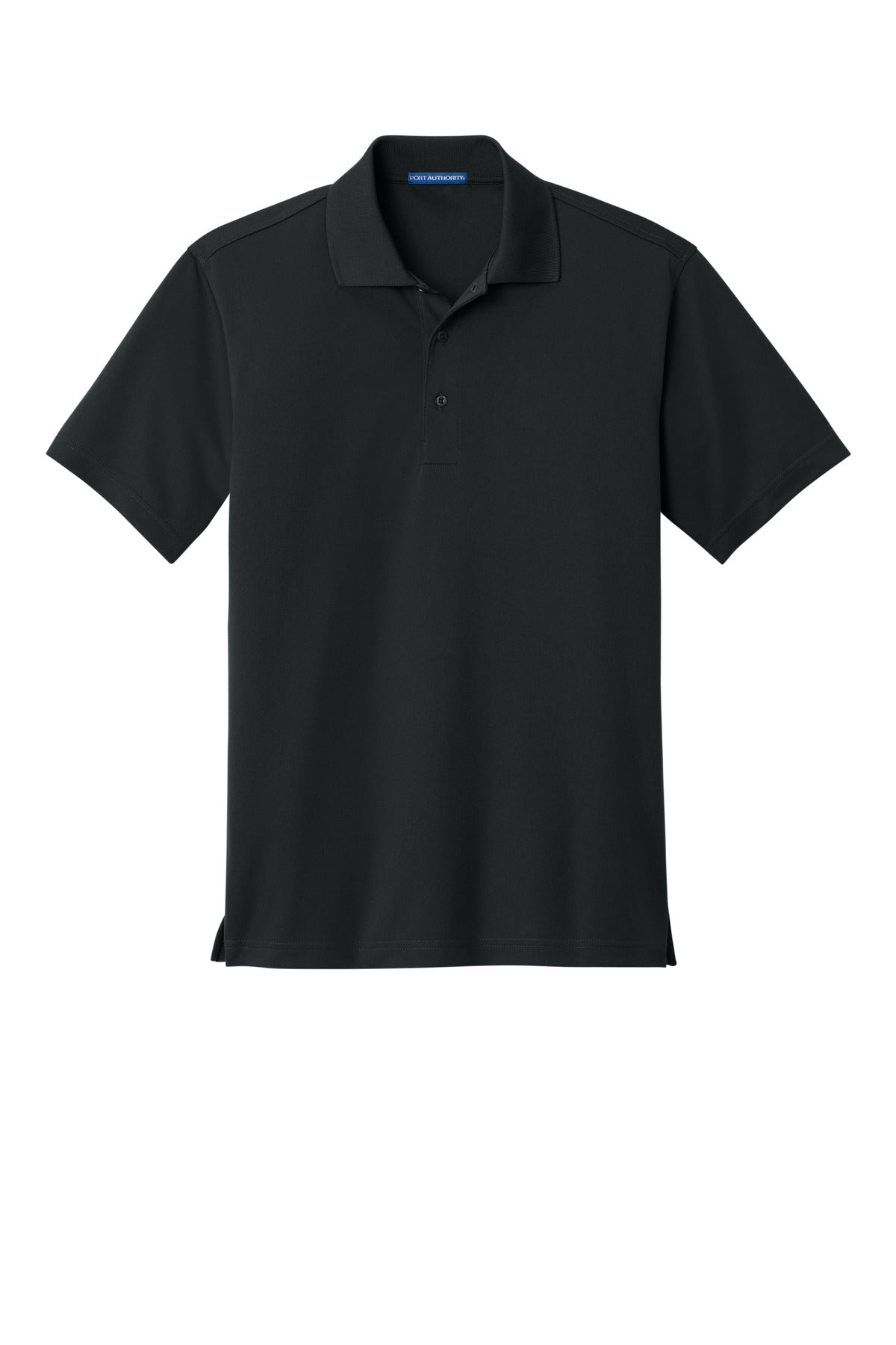 Front View of Black Port Authority Tech Pique Polo. K527