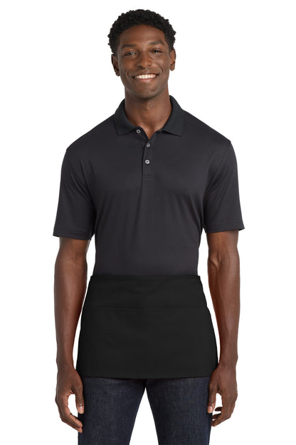 Front View of Black Port Authority Waist Apron with Pockets. A515 plain