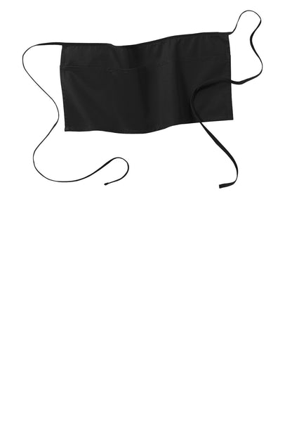 Front View of Black Port Authority Waist Apron with Pockets. A515 plain