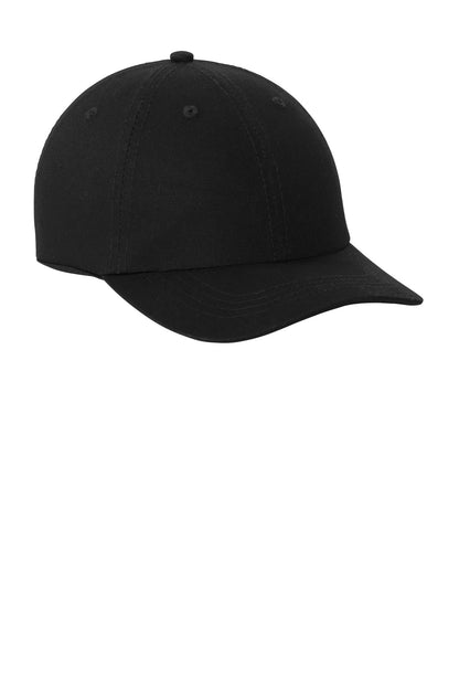 Front View of Black Port Authority Washed Twill Cap. CP78 plain