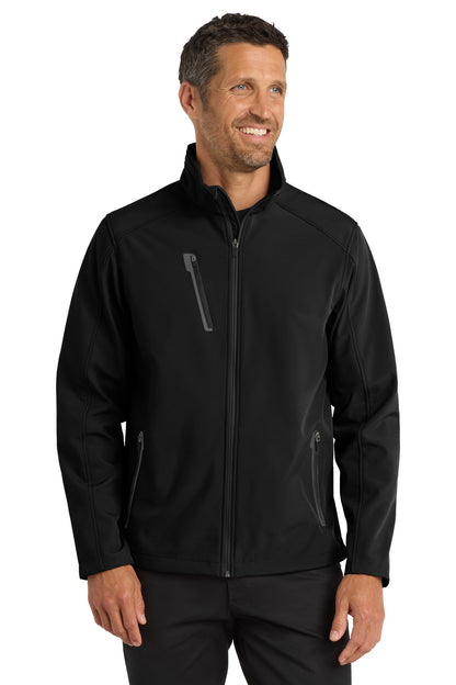 Front View of Black Port Authority Welded Soft Shell Jacket. J324 plain