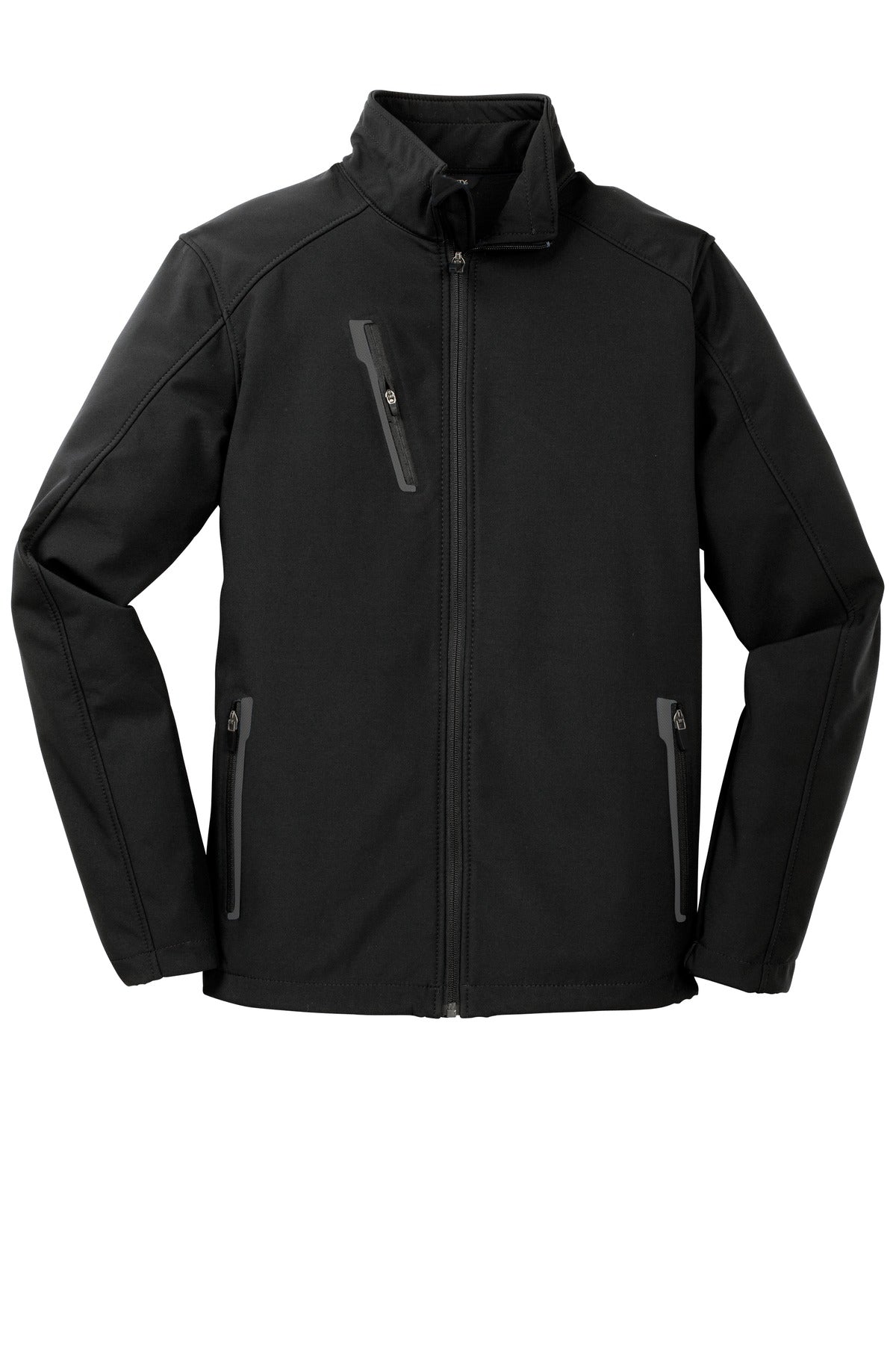 Front View of Black Port Authority Welded Soft Shell Jacket. J324 plain