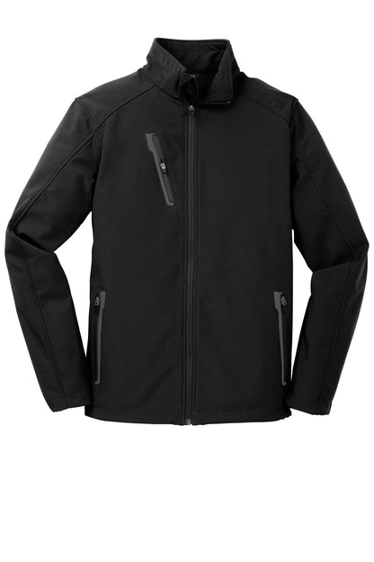 Front View of Black Port Authority Welded Soft Shell Jacket. J324 plain