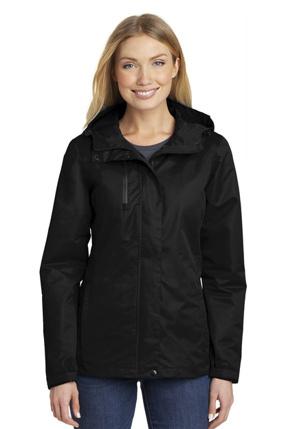 Front View of Black Port Authority Women's All-Conditions Jacket. L331 plain