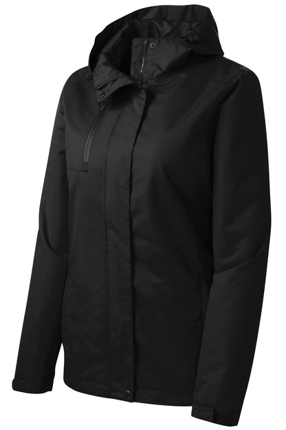 Front View of Black Port Authority Women's All-Conditions Jacket. L331 plain
