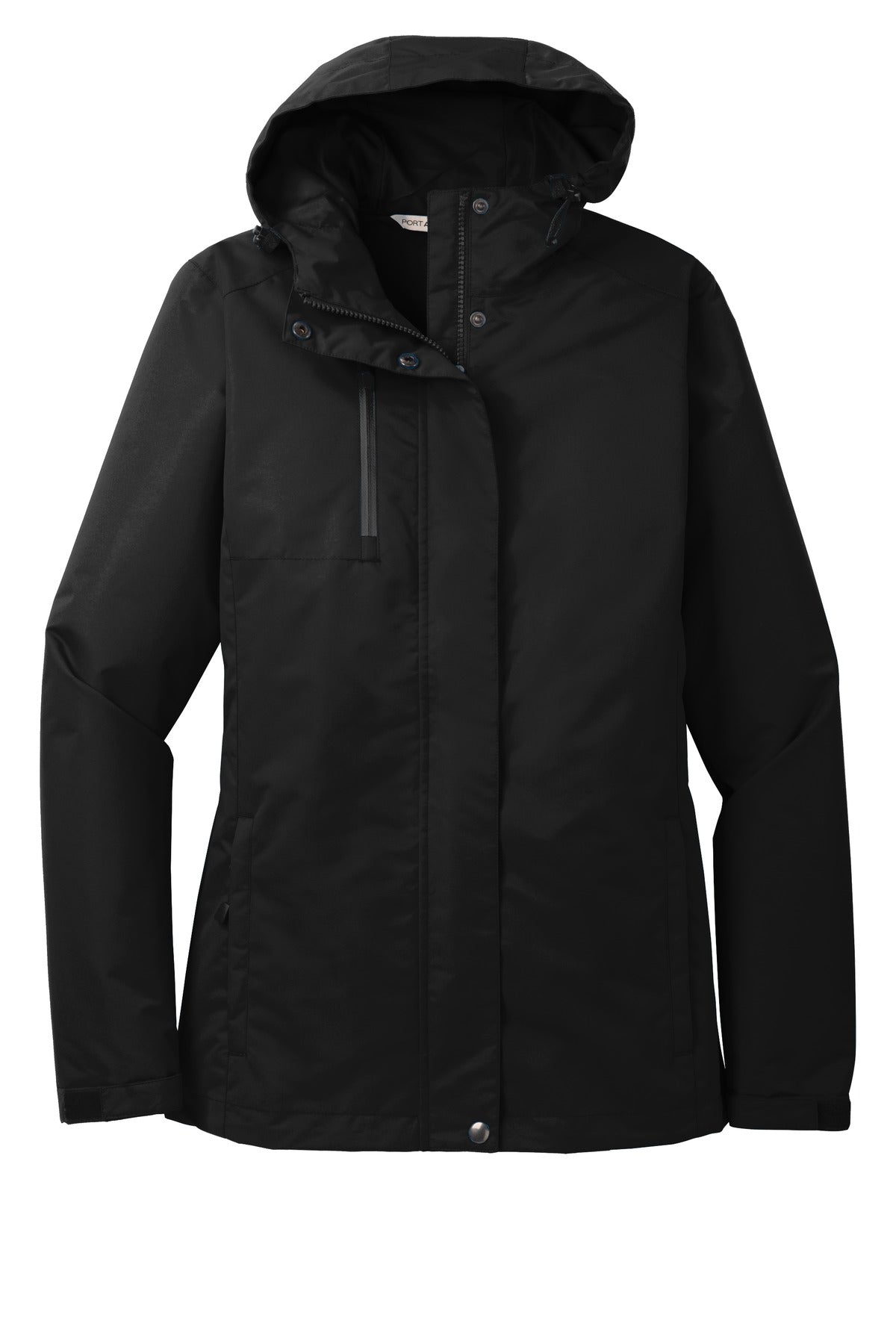 Front View of Black Port Authority Women's All-Conditions Jacket. L331 plain