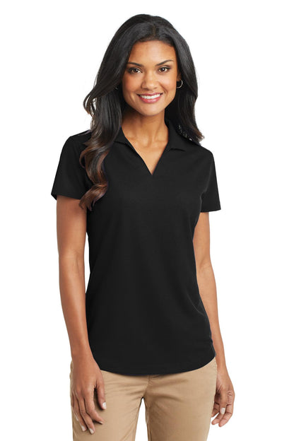 Front View of Black Port Authority Women's Dry Zone Grid Polo. L572 plain