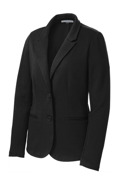 Front View of Black Port Authority Women's Knit Blazer. LM2000 plain