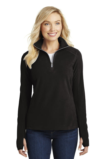 Front View of Black Port Authority Women's Microfleece 1/2-Zip Pullover. L224 plain