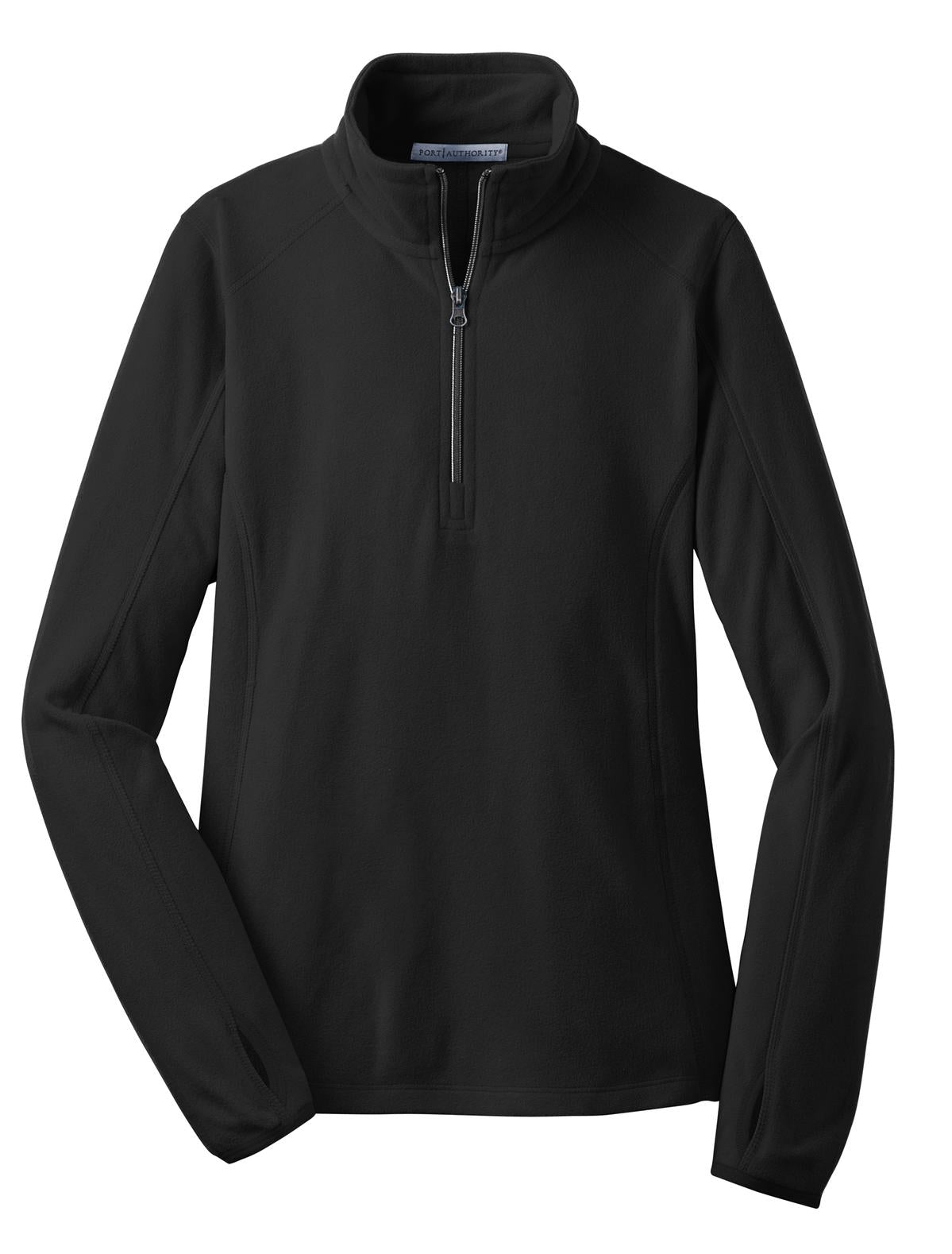 Front View of Black Port Authority Women's Microfleece 1/2-Zip Pullover. L224 plain