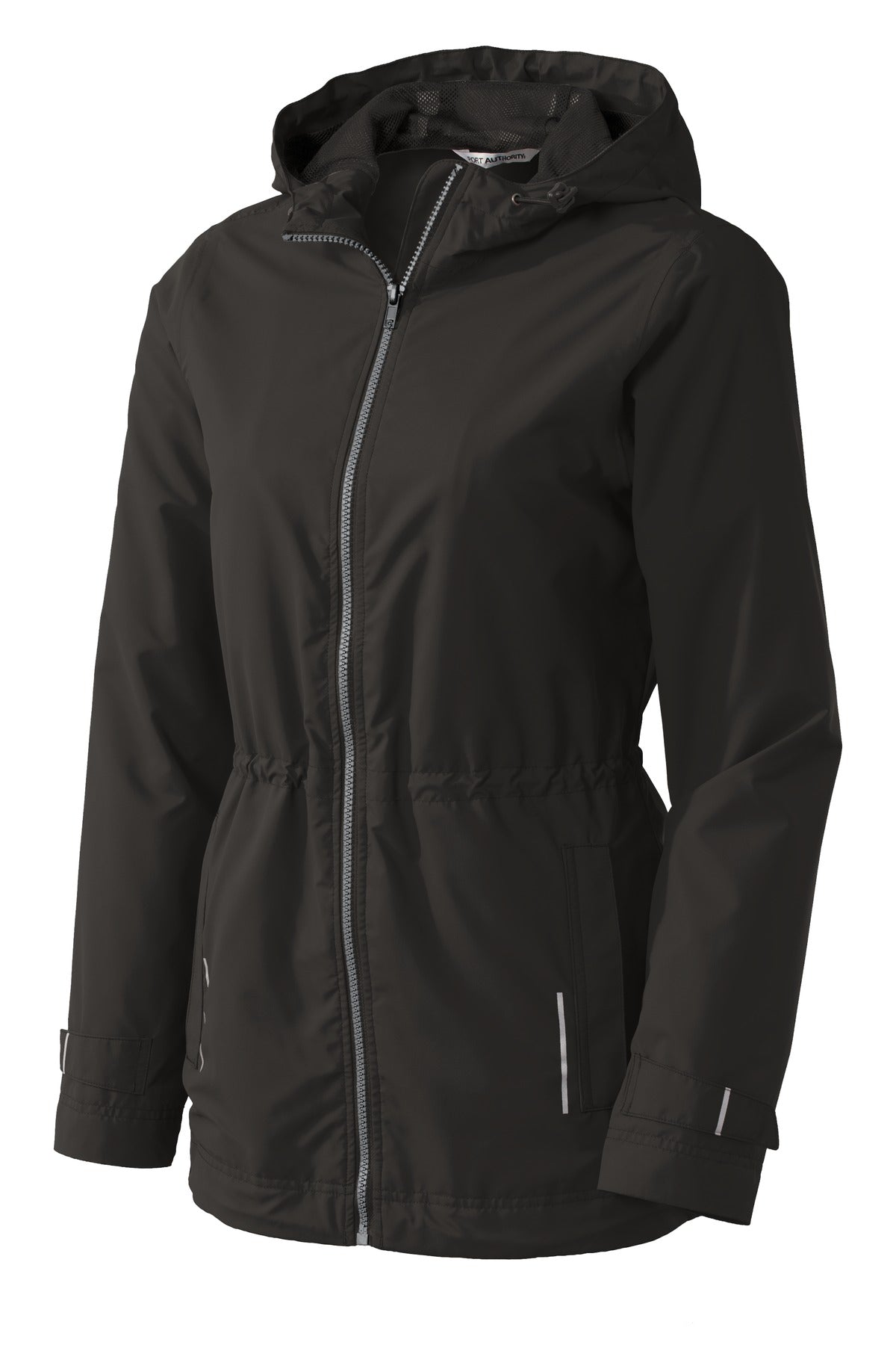 Front View of Black Port Authority Women's Northwest Slicker. L7710 plain