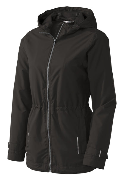 Front View of Black Port Authority Women's Northwest Slicker. L7710 plain