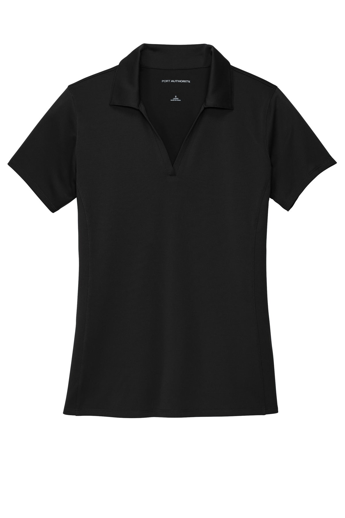 Front View of Black Port Authority Women's Performance Staff Polo LK398 plain