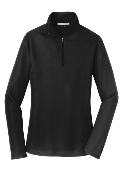 Front View of Black Port Authority Women's Pinpoint Mesh 1/2-Zip . L806 plain