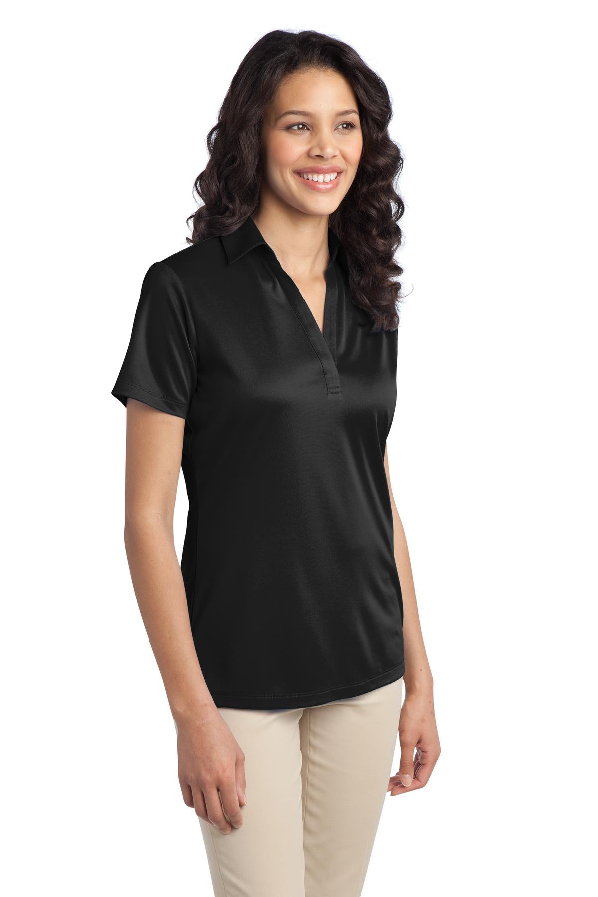 Front View of Black Port Authority Women's Silk Touch Performance Polo. L540 plain