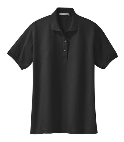 Front View of Black Port Authority Women's Silk Touch Polo. L500 plain