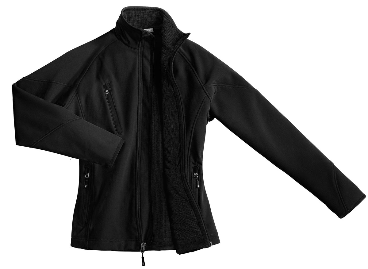Front View of Black Port Authority Women's Textured Soft Shell Jacket. L705 plain