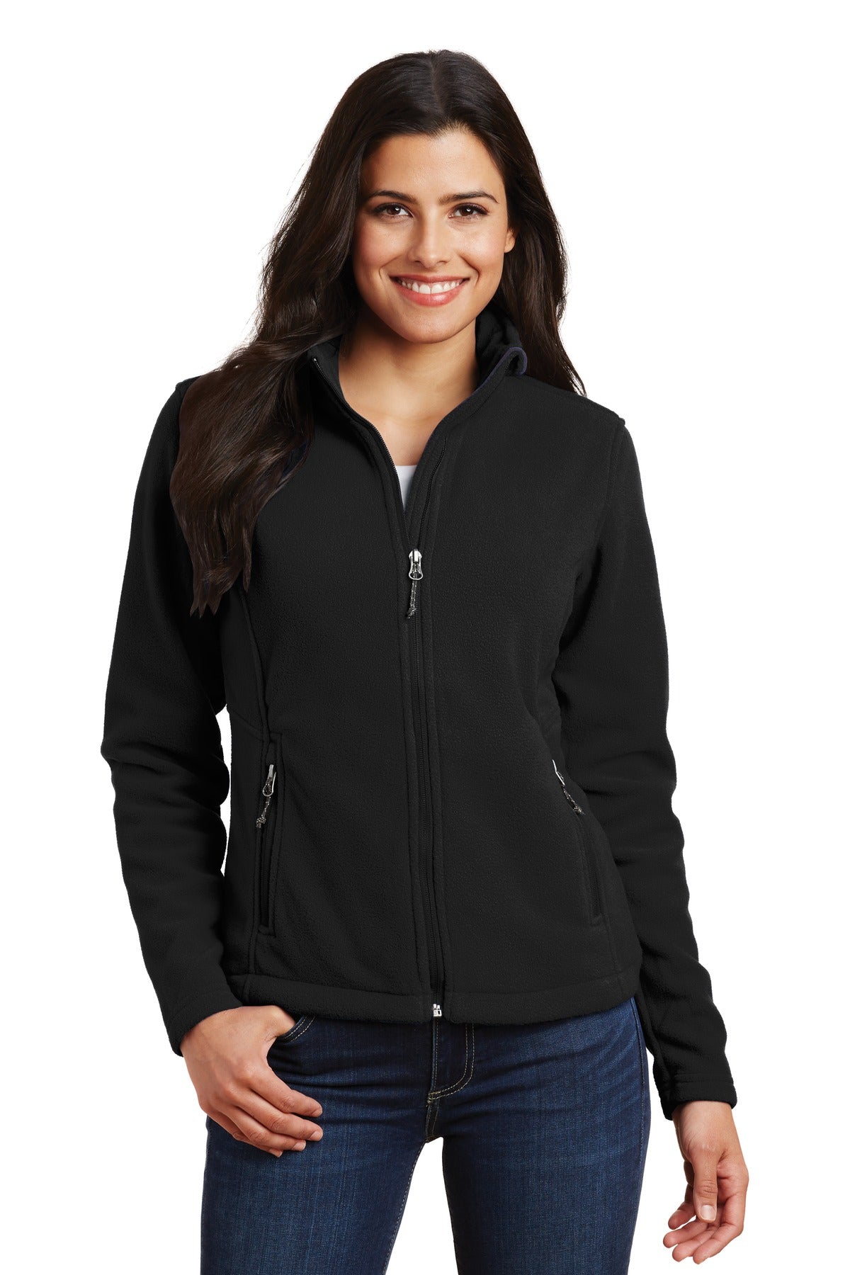 Front View of Black Port Authority Women's Value Fleece Jacket. L217 plain